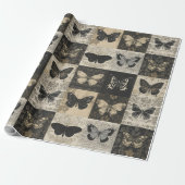  Gotische Halloween Moth Collage Cadeaupapier (Uitgerold)