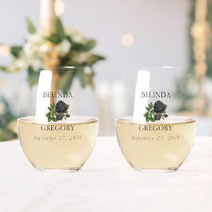 Gotische Halloween Rozen Witte Bruiloft Wijnglas Zonder Voet