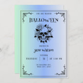 Gotische Halloween Uitnodiging in Gradient Blue (Voorkant / Achterkant)
