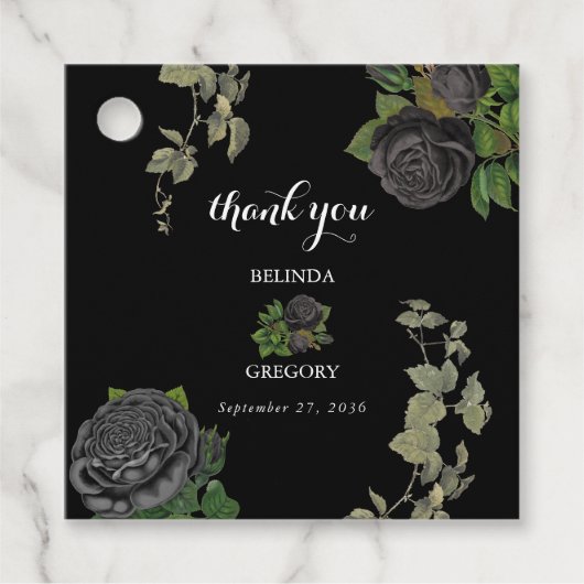 Gotische Halloween Zwart Rozen Bruiloft Bedankjes Labels (Voorkant)