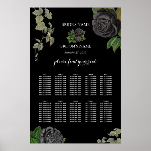 Gotische Halloween Zwart Rozen Bruiloft Zitkaarten Poster (Voorkant)