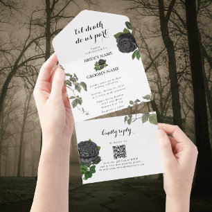Gotische Halloween Zwart Rozen Wit Bruiloft All In One Uitnodiging