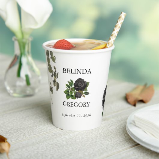 Gotische Halloween Zwart Rozen Wit Bruiloft Papieren Bekers (Insitu)