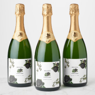 Gotische Halloween Zwart Rozen Wit Bruiloft Sparkling Wijnetiket