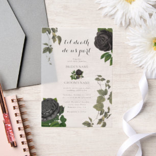 Gotische Halloween Zwart Rozen Wit Bruiloft Vellum Uitnodigingen