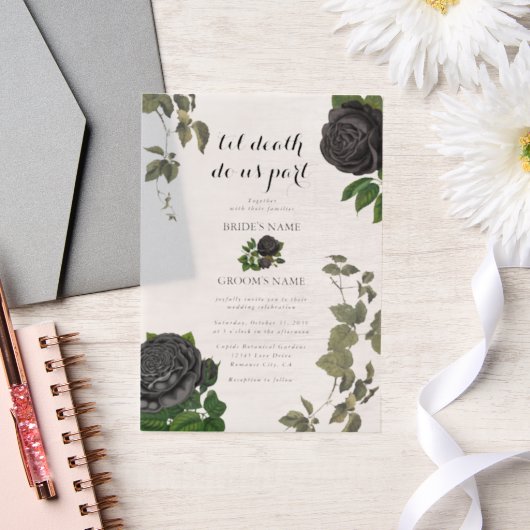 Gotische Halloween Zwart Rozen Wit Bruiloft Vellum Uitnodigingen (Huwelijk)