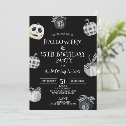 Gotische Halloween, Zwarte Pompoenen Verjaardagsfe Kaart (Staand voorkant)