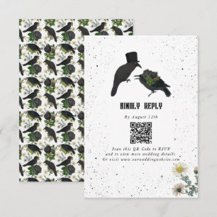 Gotische Halloween Zwarte Rozen Kraaien Huwelijk Informatiekaartje