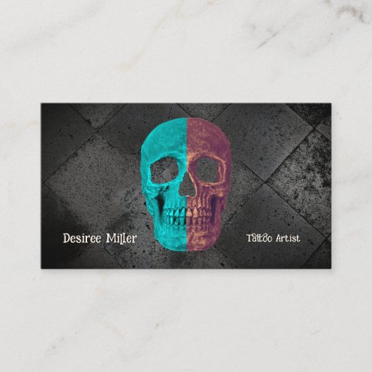 Gotische Halve Schedel Blauwgroen Zwart Tattoo Sho Visitekaartje (Voorkant)