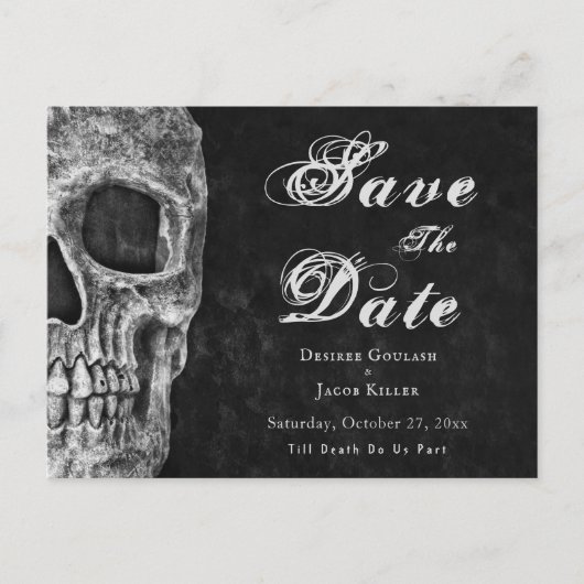 Gotische halve schedel Hallobruiloft Save the Date Aankondigingskaart (Voorkant)