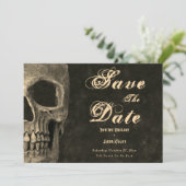 Gotische halve schedel hoofd  sepia Save the Date Aankondiging (Staand voorkant)