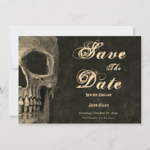 Gotische halve schedel hoofd  sepia Save the Date Aankondiging