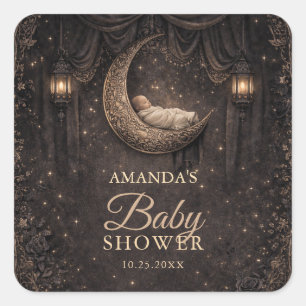 Gotische halvemaan sterren baby shower vierkante sticker