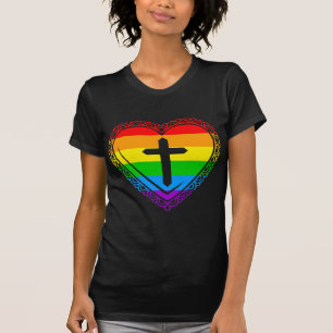 Gotische Hart & Kruis (Zwart + Regenboog) T-shirt