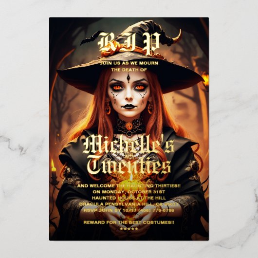 Gotische heks 30e verjaardag Volwassen Halloween P Folie Uitnodiging (Voorkant)