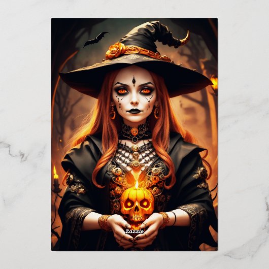 Gotische heks 30e verjaardag Volwassen Halloween P Folie Uitnodiging (Achterkant)