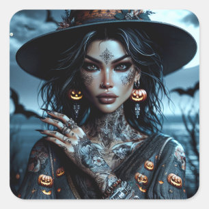 Gotische Heks met Tattoos Halloween Vierkante Sticker
