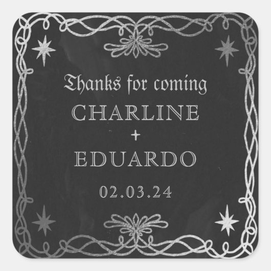 Gotische Hemelse Fantasy Zilveren Ivy Wedding Vierkante Sticker (Voorkant)