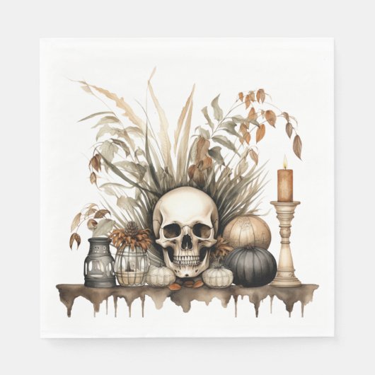 Gotische Herfst - Skull and Pampas Grass Party Servet (Voorkant)