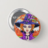 Gotische Herfst Witch Fantasy Button van Ann Howar (Voorkant /achterkant)