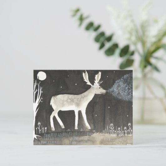 Gotische herten, 's nachts inktschilderen briefkaart (Staand voorkant)