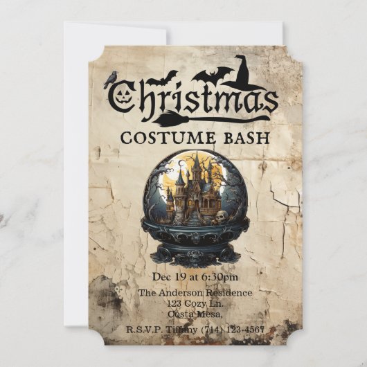 Gotische Huis in Sneeuw Wereldbol Kerstkostuumfees Kaart (Voorkant)