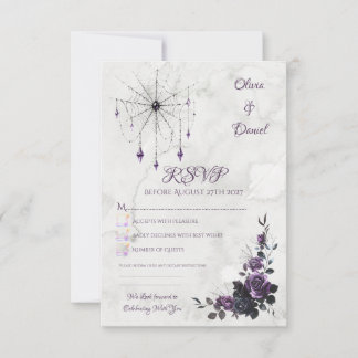 Gotische Huwelijks RSVP Kaart Bloemrijke Donkere R