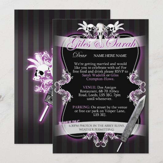 Gotische huwelijksuitnodiging - Commissie Kaart (Voorkant / Achterkant)