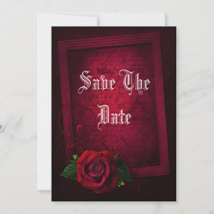 Gotische ingelijst Letter & Red Rose Save The Date
