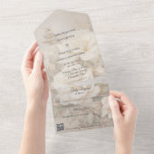 Gotische Ivoor Roos Silhouet QR Code All In One Uitnodiging (Afscheurbaar)