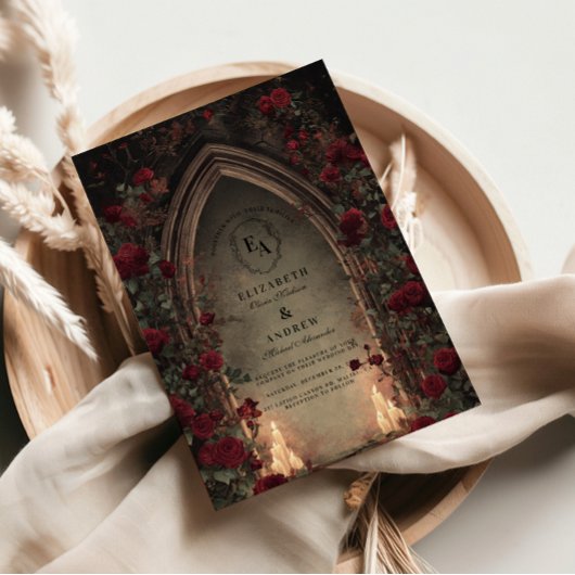 Gotische kaarslicht Roos bruiloft Kaart