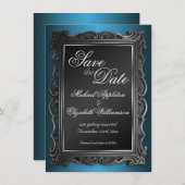 Gotische kader blauwe save the date aankondigingen (Voorkant / Achterkant)