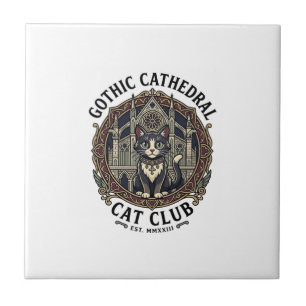 Gotische kathedraal kat kat grafisch T-shirt kunst Tegeltje
