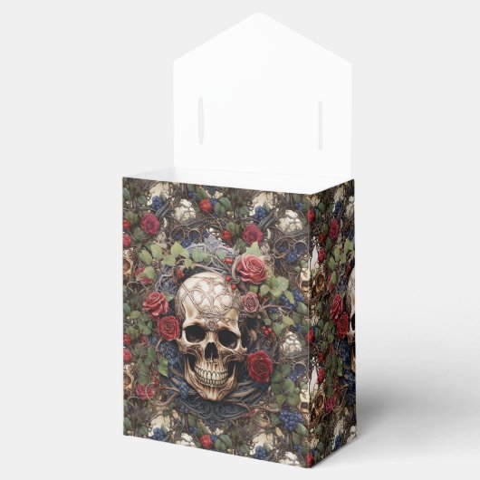 Gotische Keltische schedels en Rozen Biker Bruilof Bedankdoosjes (Geopend)