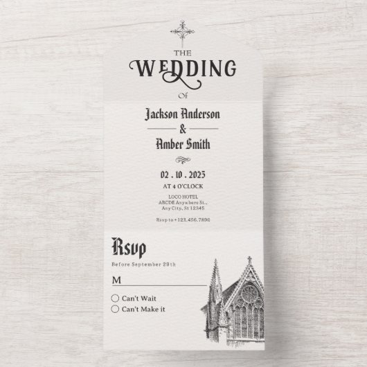 Gotische kerk Bruiloft All In One Uitnodiging (Binnen)
