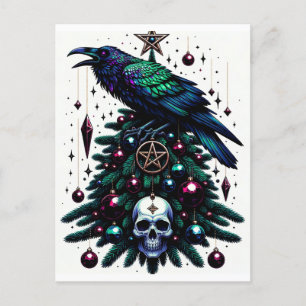 Gotische Kerst/Yule Raven en Pentagram Briefkaart
