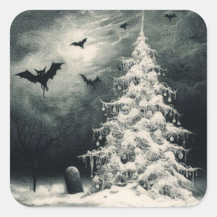 Gotische Kerstboom met Spooky Bats Horror Vierkante Sticker