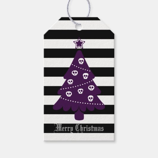 Gotische kerstboom met strepen cadeaulabel (Voorkant)