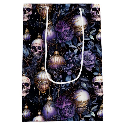 Gotische kerstboom schedels zwart & Paarse Medium Cadeauzakje (Achterkant)