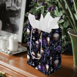 Gotische kerstboom schedels zwart & Paarse Medium Cadeauzakje