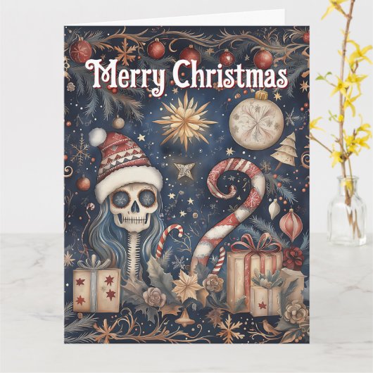 Gotische kerstfeest Spooky Skull Kaart (Gele Bloem)