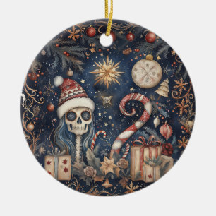 Gotische kerstfeest Spooky Skull Keramisch Ornament
