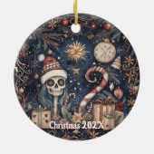 Gotische kerstfeest Spooky Skull Keramisch Ornament (Achterkant)