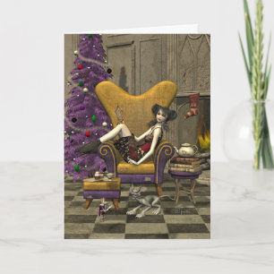 Gotische Kerstkaart - "Wachtend op Kerstman " Feestdagen Kaart