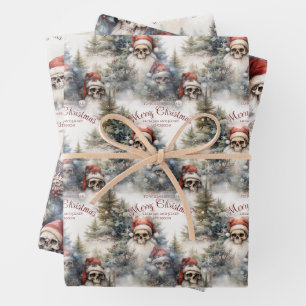 Gotische Kerstmis Winter Scene Skulls in Santa Hat Inpakpapier Vel