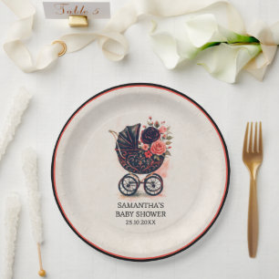 Gotische kinderwagen Vintage Halloween baby shower Papieren Bordje