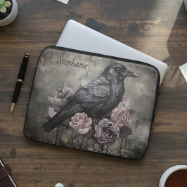 Gotische Kraai Donkere Academica Bloem Laptop Sleeve
