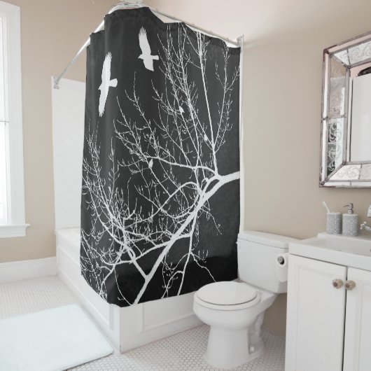 Gotische kraaien en bomen Landschap Silhouet Douchegordijn (In situ)