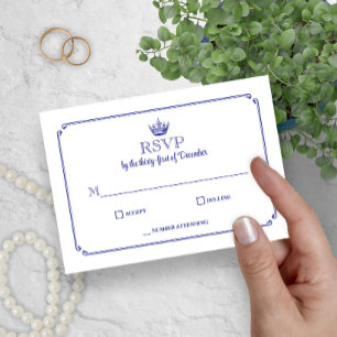 Gotische Kroon Koninklijk Blauw Middeleeuws of Fan RSVP Kaartje