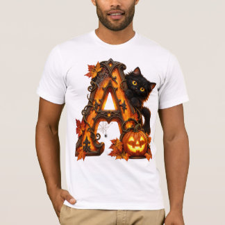 Gotische Letter A Halloween Pompoen & Zwarte Kat T-shirt